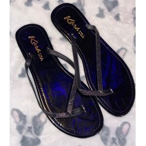 Kimon USA Women's Black Glitter Thong‎ Flip Flop Sandals , Size 6